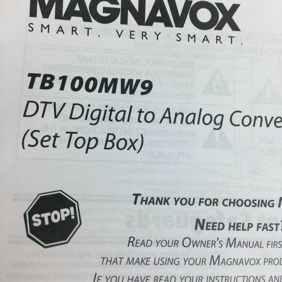 Maagnavox Owners Manual TB100MW9 DTV Digital Analog Converter Box Instructions u - Picture 2 of 5